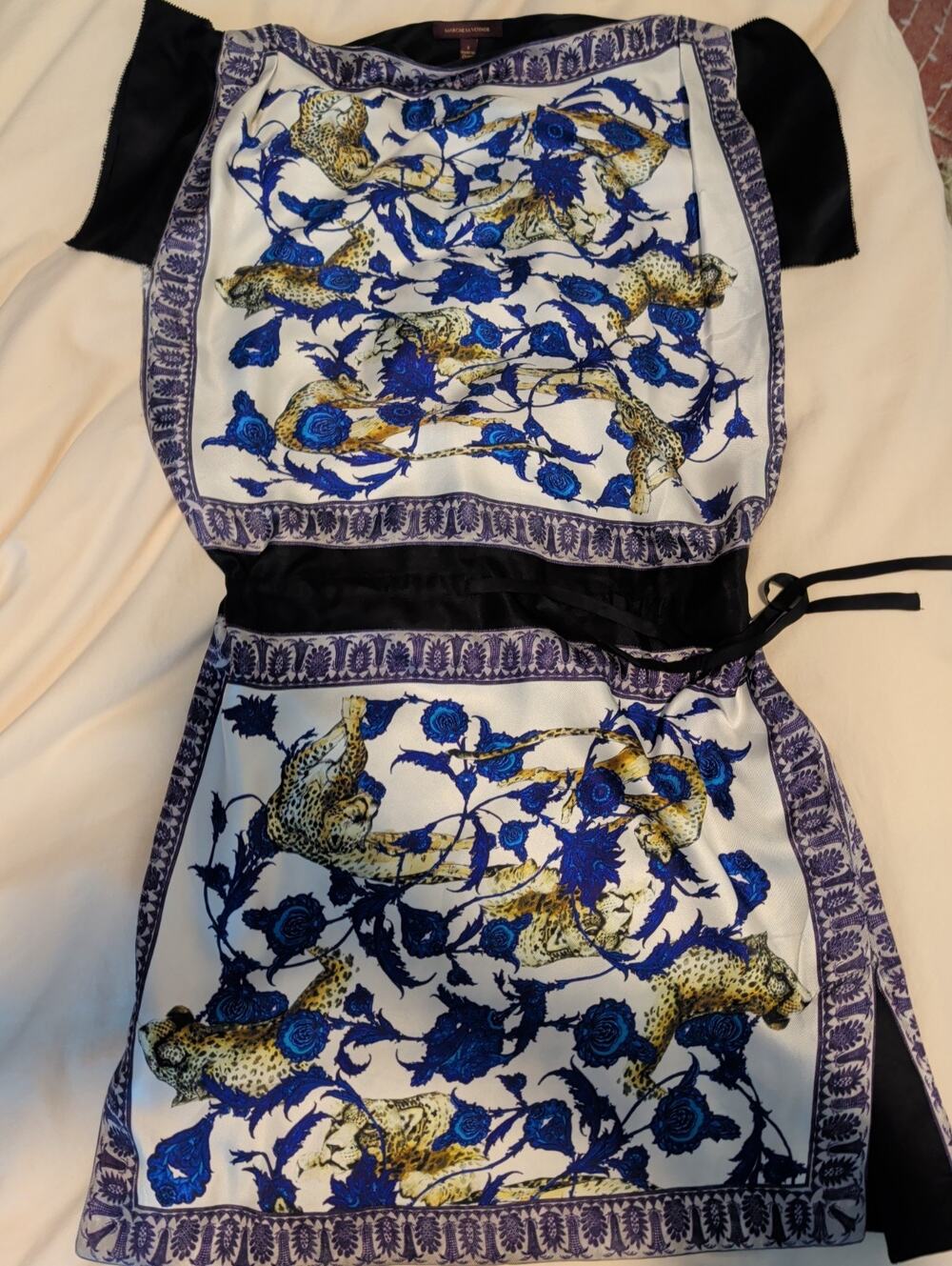 Marchesa Voyage Blue Floral Leopard Print Dress Women's Size S Luxury